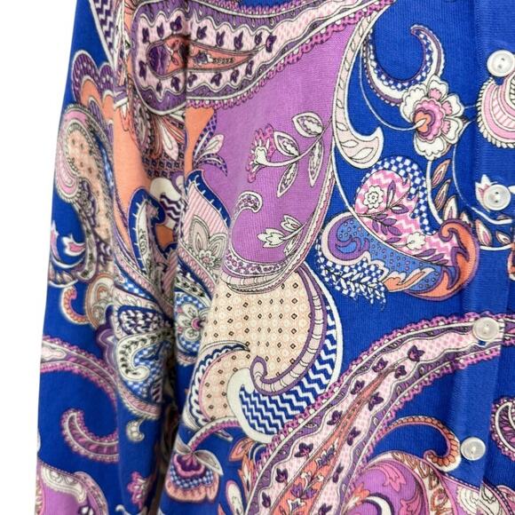 Talbots Womens Thin Violet Blue Paisley Floral Cardigan Sweater Cotton Blend M - Picture 6 of 16